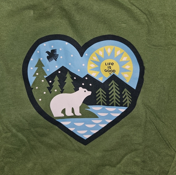 Life Is Good Women’s Green Long Sleeve Sleep Top Bear Heart Graphic – Size L - Picture 3 of 5